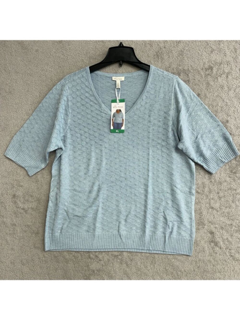 Nwt Ella Moss Women's Xl Textured Light Blue V-Neck Pullover Knit Top J1987 — image 4 of 8